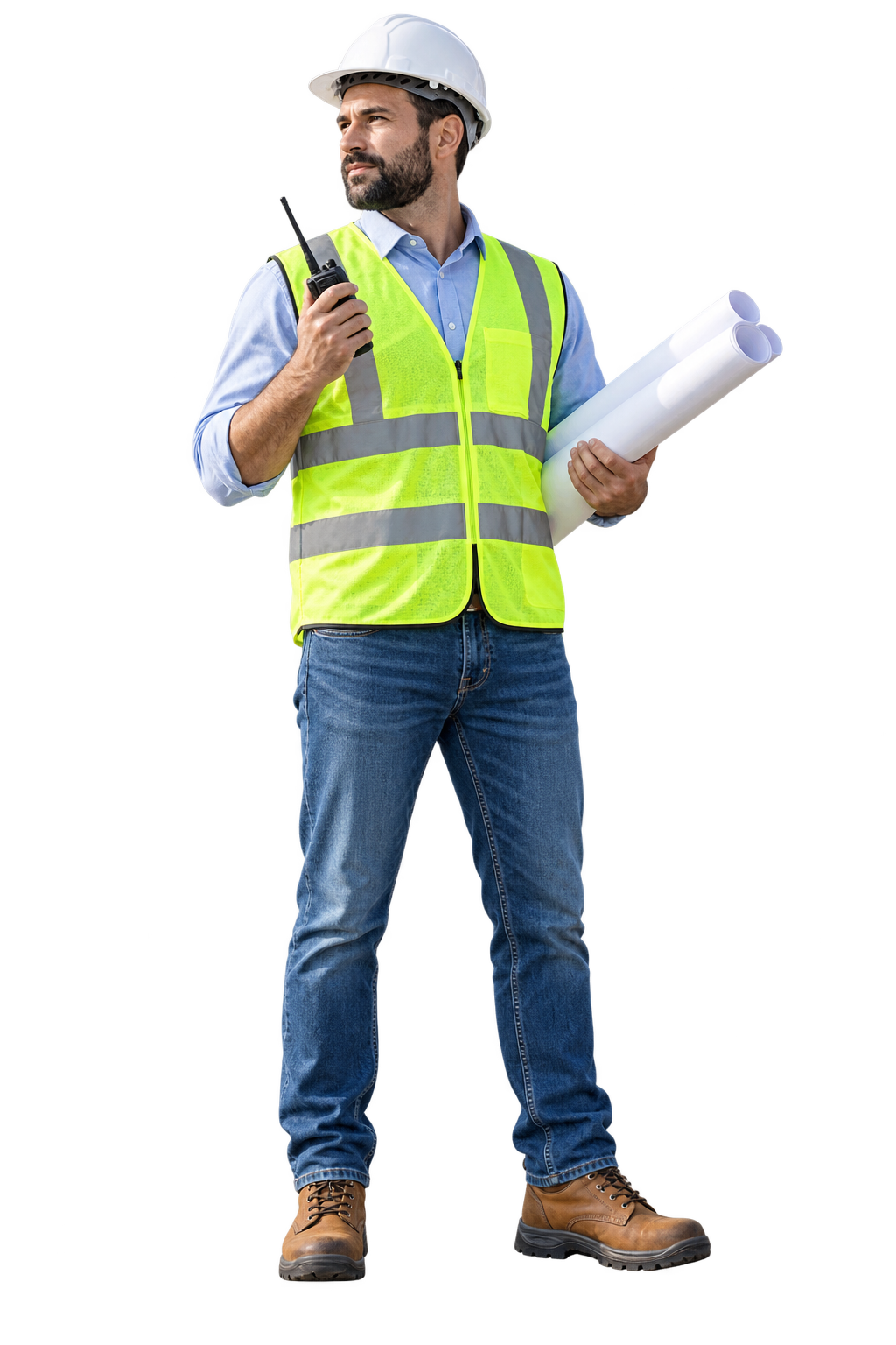 Confident Construction Supervisor with Blueprints